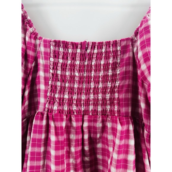 English Factory Dress Womens Sz L Pink Gingham Cottagecore Puff Sleeve Q1026 - Picture 3 of 14